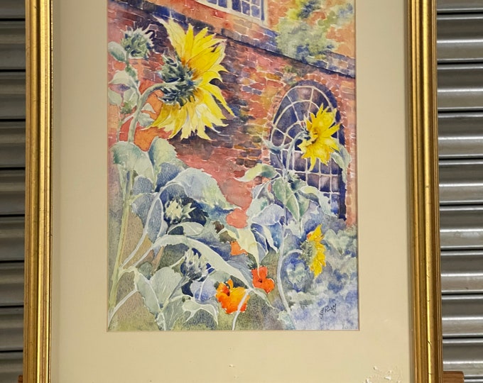 Beautiful Original Watercolour Titled Sunflowers At Flatford Mill By Jan Pursey.