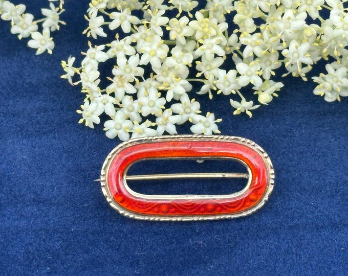 Gorgeous Small Vintage Silver And Red Enamel Scandinavian Brooch