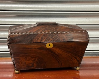 Antique Regency Rosewood Sarcophagus Tea Caddy on Bun Feet
