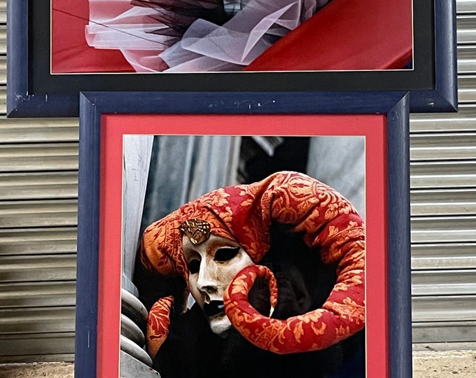 Pair of Vintage Fabulous Blown Up Photographs of Venetian Carnival Portraits