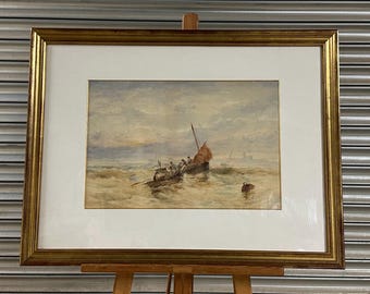 Lovely Large Original Coastal Watercolour By Artist Edward Tucker Senior