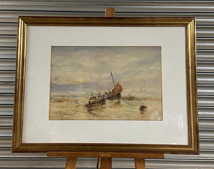 Lovely Large Original Coastal Watercolour By Artist Edward Tucker Senior