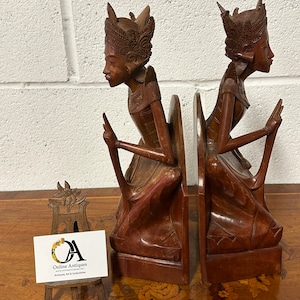 Pair of Vintage Balinese Hand Carved Hard Wood Bookends