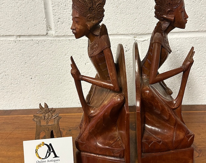 Pair of Vintage Balinese Hand Carved Hard Wood Bookends