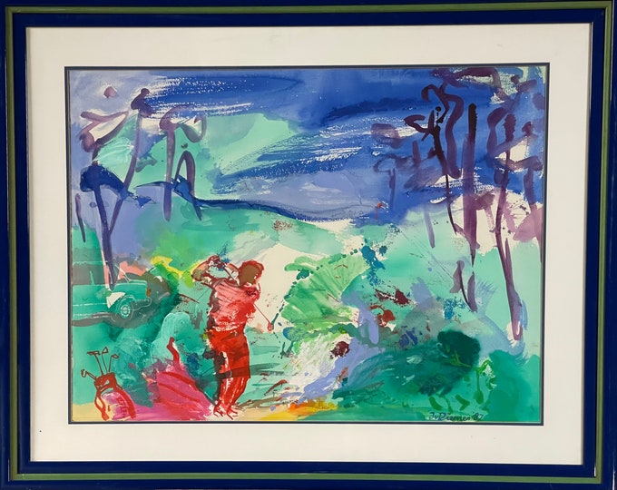 Fabulous Large Original Painting Of a Golfer by the Dutch Artist Jan Van Diemen