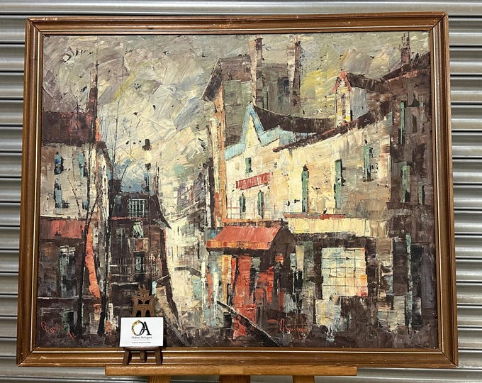 Superb Mid Century Period Abstract Palette Knife Oil Painting Of Paris By Gavrilovic Dragan