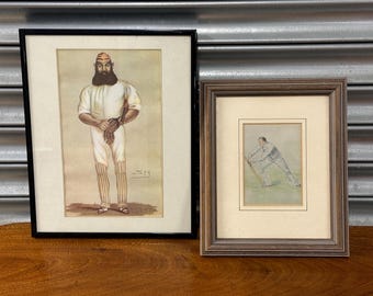 Framed Spy - Cricket (W.G. Grace), Chromolithograph Print & G F Watts Print Titled The Block