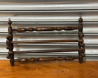 Lovely Original Antique French Fruitwood Turned Bobbin Towel Rail Holder