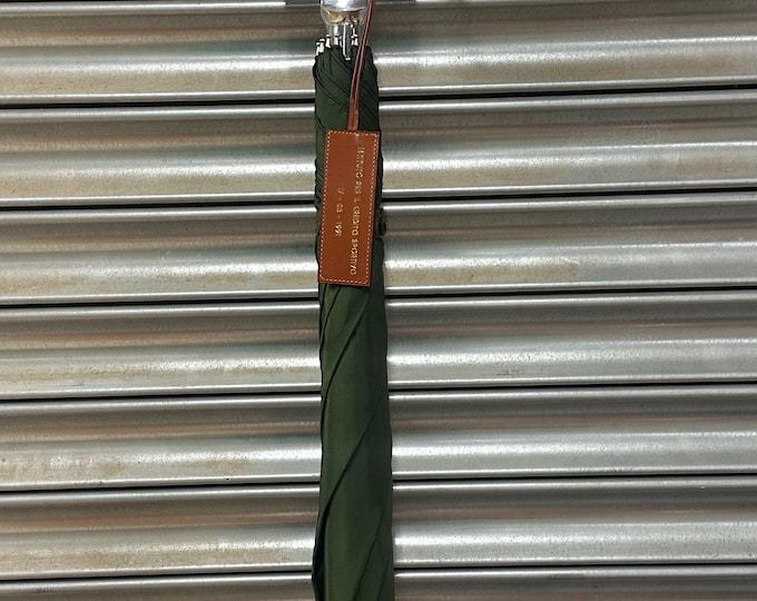 Quality Unused Gentleman’s Umbrella Folding Leather Seat Stick with Green Canopy