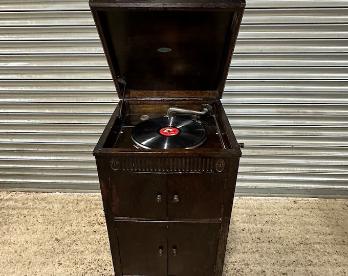 Antique Garrard Melody Cabinet Wind Up Gramophone In Working Order