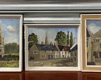 Vintage Mary Crouch Oil Paintings of Olney, Buckinghamshire – Set of 3 Framed Local Scenes