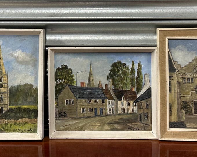 Vintage Mary Crouch Oil Paintings of Olney, Buckinghamshire – Set of 3 Framed Local Scenes