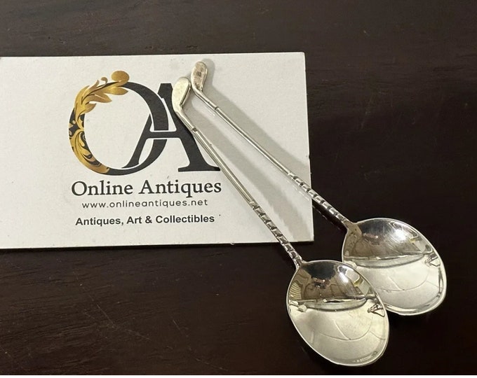 Pair Of Sterling Silver Hallmarked Novelty Golf Club Handled Teaspoons