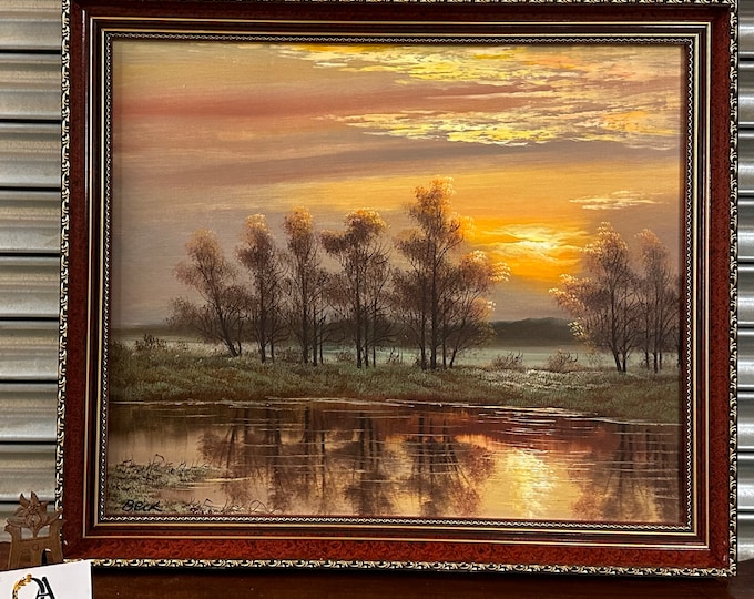 Original Vintage Oil Painting Of A Sunset Landscape Signed By Artist Beck