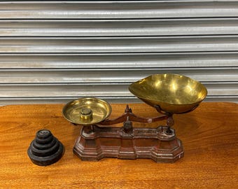 Victorian Cast Iron & Brass Balance Scales with Weights – Antique Shop Scales