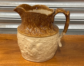 Large Antique 19thC Doulton Style Relief Moulded Tavern Scene Salt Glazed Jug Pitcher