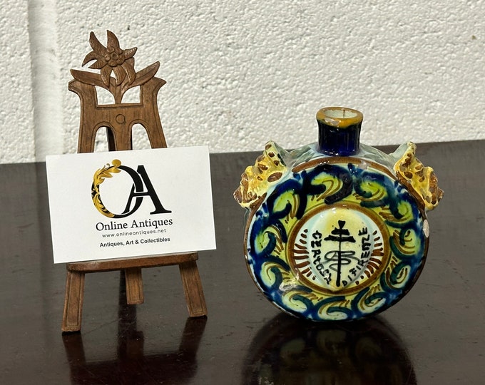 Antique Hand Painted Italian Certosa Di Firenze Monastery Ceramic Flask