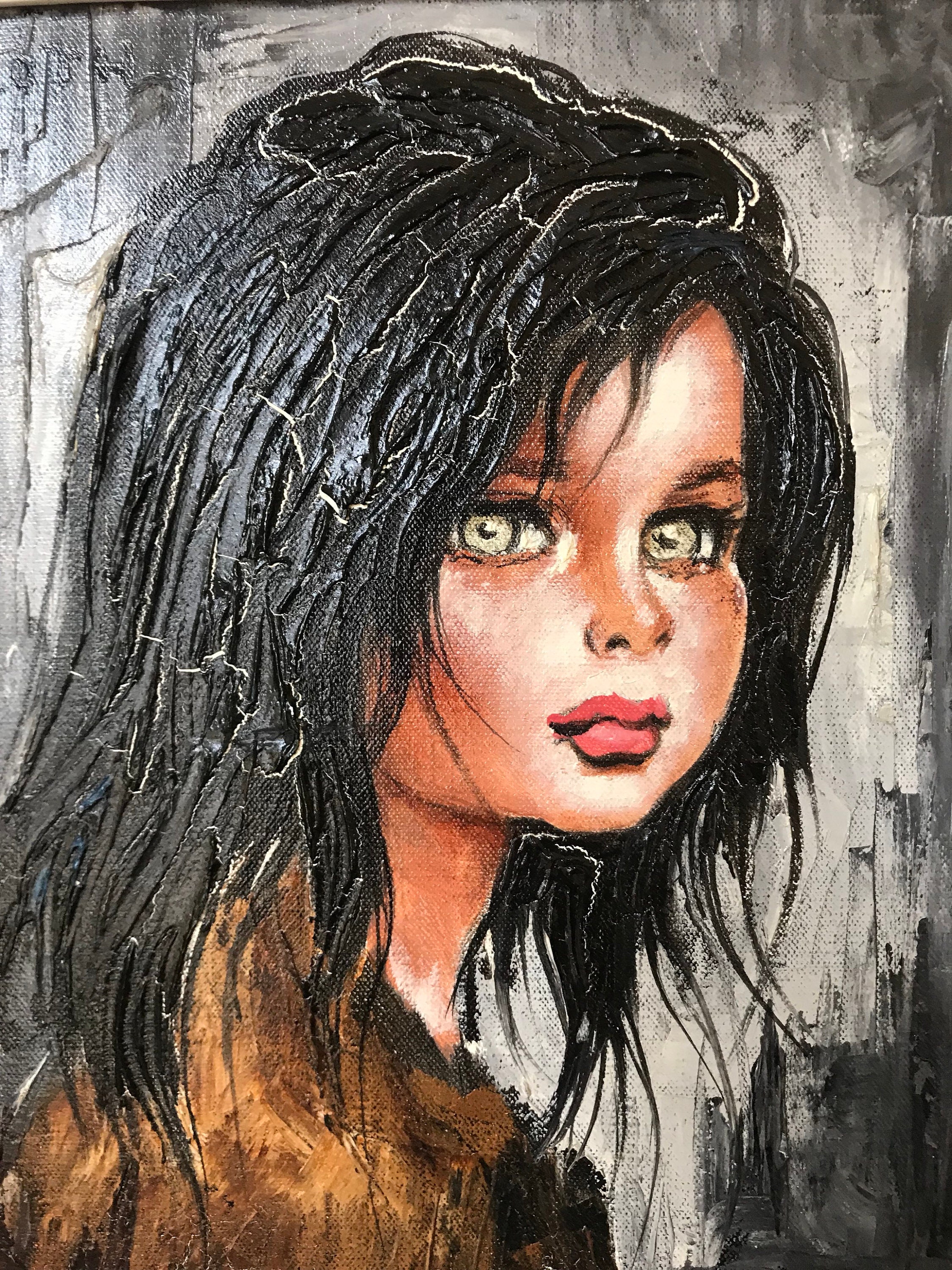 Lovely Original Mid Century Oil Painting of A Young Girl by