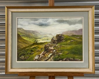 Beautiful Vintage Watercolour Of Hardknott Pass Eskdale Cumbria By Keith Wood - 1981 described on verso as mixed media