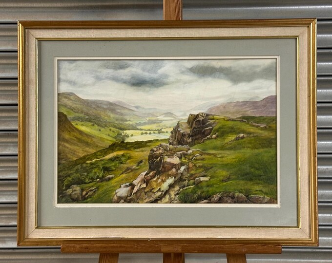 Beautiful Vintage Watercolour Of Hardknott Pass Eskdale Cumbria By Keith Wood - 1981 described on verso as mixed media