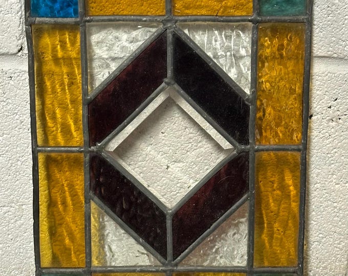 Small Antique Circa 1920’s Leaded Multi Coloured Stained Glass Window