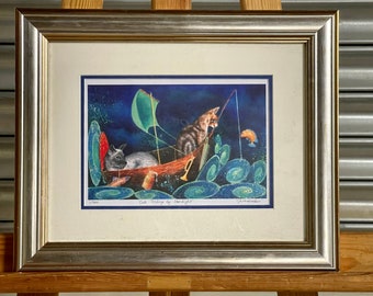 Fabulous Limited Edition No.1 of 200 Print Titled Cats Fishing at Moonlight