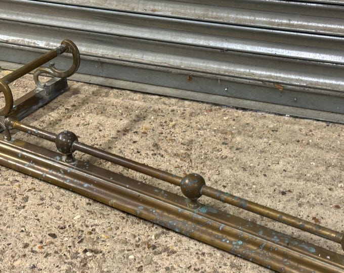 Antique 19th Century Victorian Brass Fire Curb With Scrolling and Ball Finials