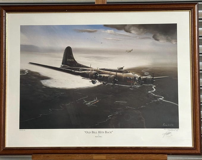 Framed Ltd Edition 15/500 Of The Memphis Belle By Keith Hill 1992 - signed by the artist, Titled Old Bill Hits Back