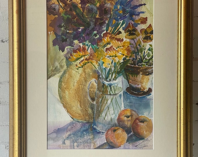 Beautiful Original Vibrant Colourful Mixed Media Painting Still Life Flowers by Babs Groves