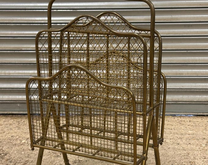 Vintage French Neoclassical Brass Magazine Rack by Maison Jansen circa 1940