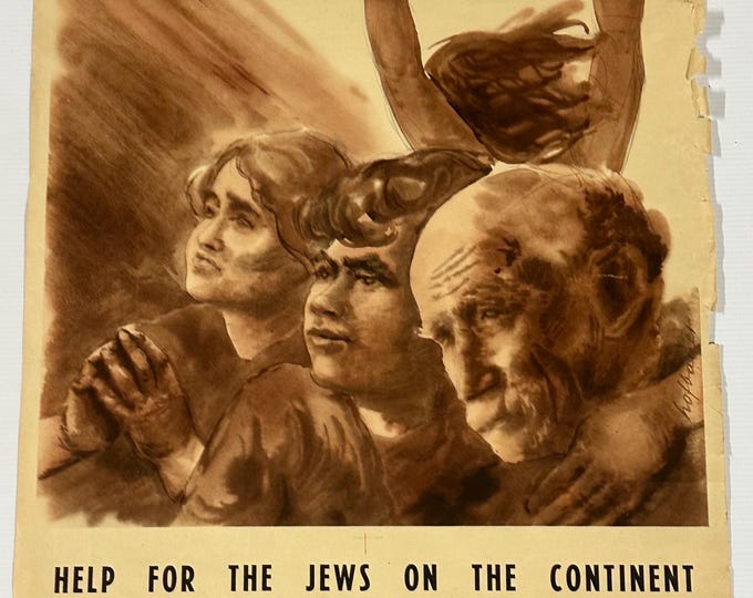 Rare Original Lithograph Fosh & Cross Poster ‘Help For The Jews’ c1940’s