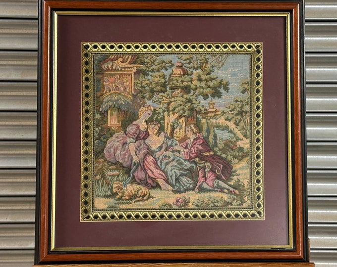 Antique France Gobelin Tapestry Versailles Victorian Garden Scene.