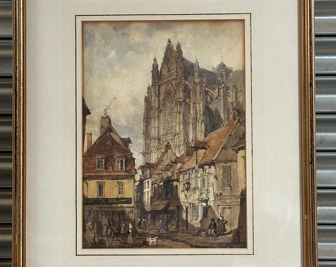 Antique 19th Century Watercolour Painting Of Beauvais Cathedral France