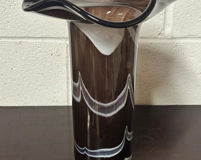 Stunning Unusual Shaped Hand Blown Mid Century 1960s Smoked Coloured Glass Vase