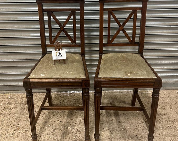 Beautiful Pair Of 19th Century Walnut Cello Chairs With Cross Frame Back Support And Drop In Seat