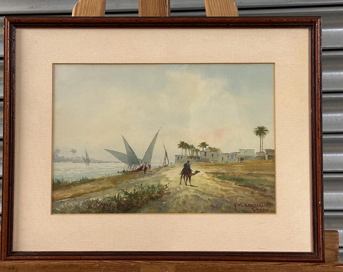 Original Signed Emilio Marchettini Watercolour Painting of the Nile, Egypt