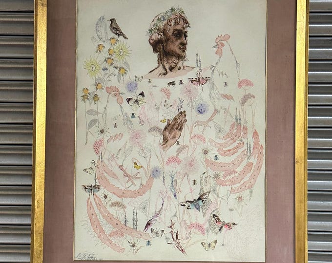 Large Original Vintage Ink And Watercolour Artwork By Australian Artist Mary Talbot Dated 1960