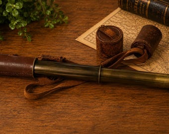 Antique Broadhurst Clarkson and Co Britannic Brass & Leather Telescope – Complete with Leather Caps and Strap