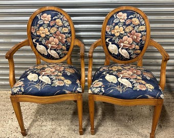 Stunning Pair Of Vintage Satin Birch Armchairs with Upholstered Seats and Backs