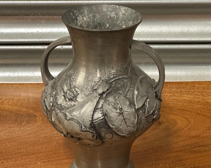 French Art Nouveau Pewter Etain Garanti Twin Handled Vase