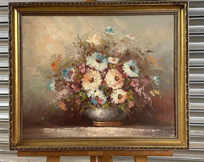 Original Still Life of Flowers Palette Knife Oil Painting Signed by the Artist Robins