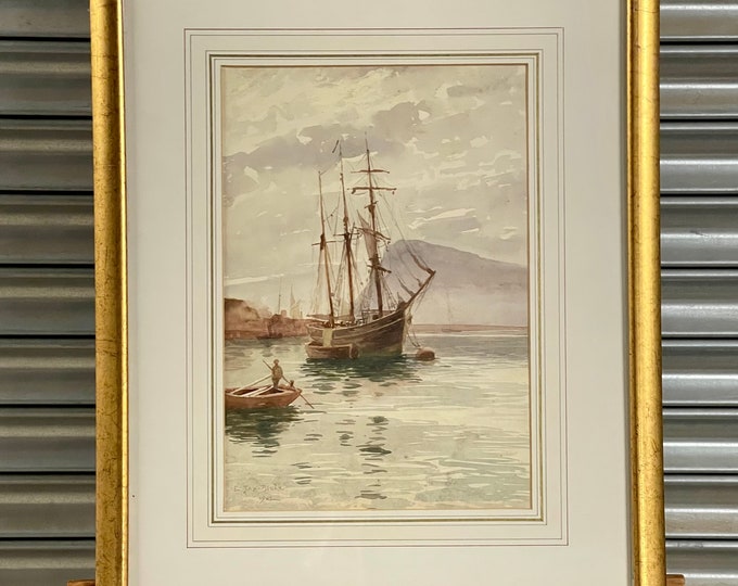 Beautiful Watercolour Of A Coastal / Harbour Scene, By Evangeline Jex Blake - Dated 1902.