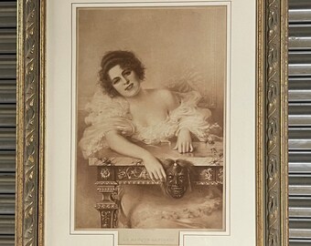 Large 1897 Sepia Print After The Painting By Vittorio Corcos, Titled Le Masque Japonais, Printed By Franz Hansfstaengl in Munich