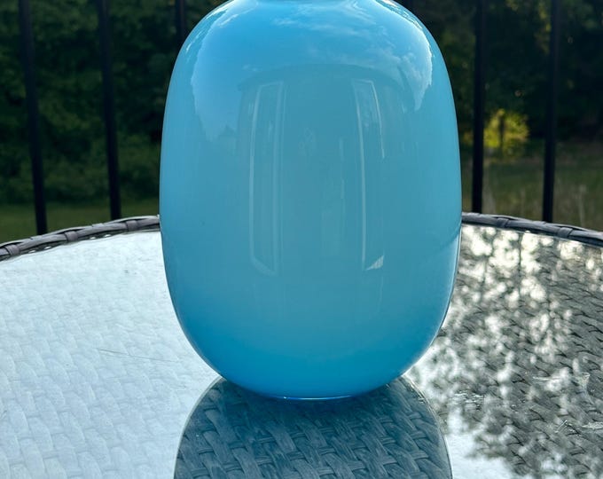 Beautiful Mid Century 1960’s Scandinavian Style Hand Blown Opaque Aqua Blue Glass Vase