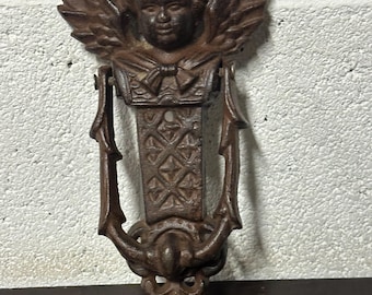 Vintage Cast Iron Guardian Angel Cherub Door Knocker - Beautiful Door Hardware