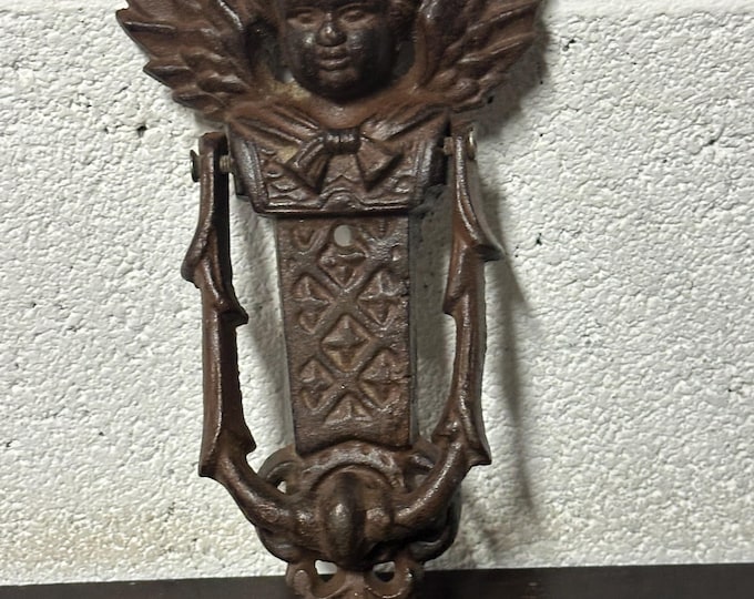 Vintage Cast Iron Guardian Angel Cherub Door Knocker - Beautiful Door Hardware