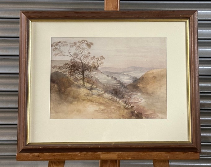 Lovely Original Antique Watercolour Of A Landscape Valley Scene - Signed