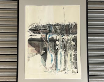 Vintage Offset Screenprint Lithograph Breaking Of The Dam Signed Abstract Art