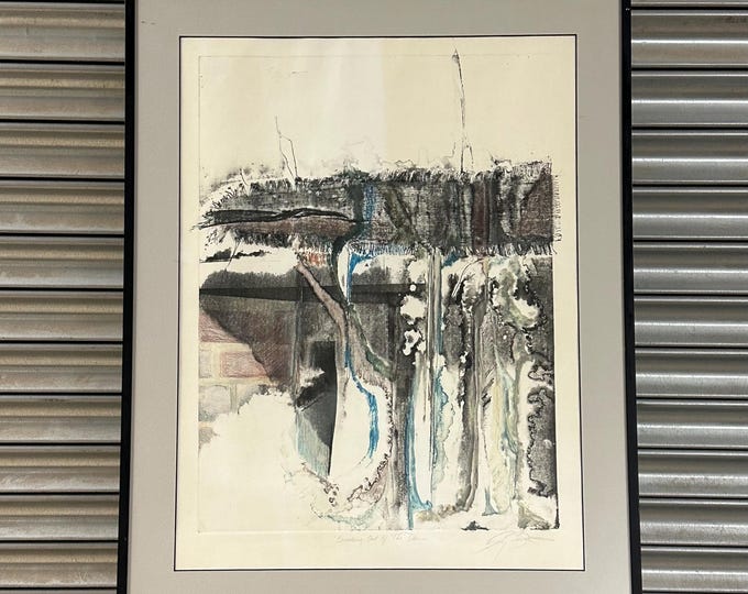 Vintage Offset Screenprint Lithograph Breaking Of The Dam Signed Abstract Art