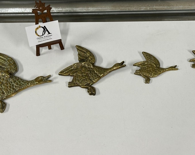 Four Graduated Antique Brass Flying Geese / Ducks Wall Plaques